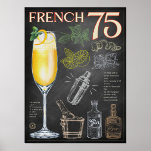Affiche French 75 Cocktail Recette Chalkboard Bar Art