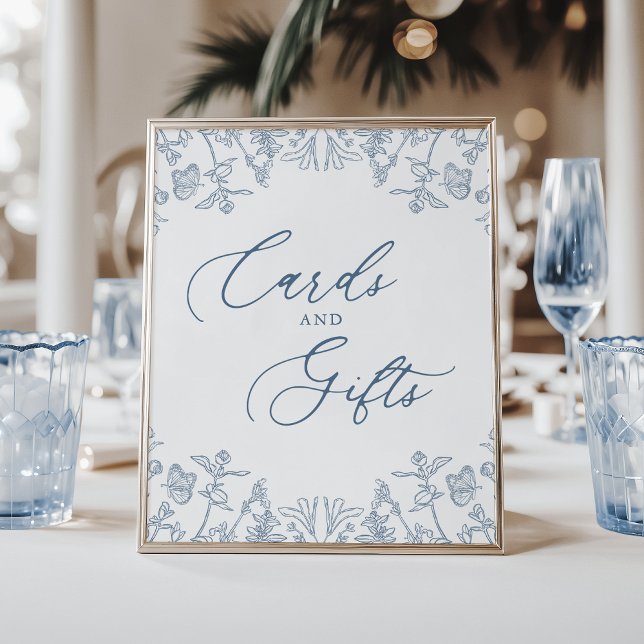 Affiche French Blue Chinoiserie Floral Cartes et Cadeaux (Créateur téléchargé)