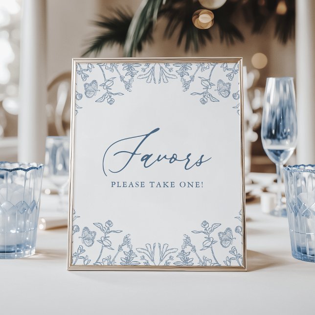 Affiche French Blue Chinoiserie Floral Fête des mariées Fa (Créateur téléchargé)