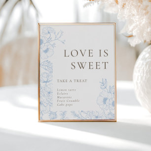 Affiche French Blue Floral Line Art Love is Sweet