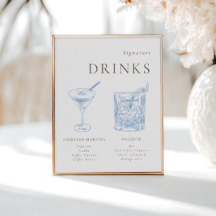 Affiche French Blue Floral Line Art Signature Boissons