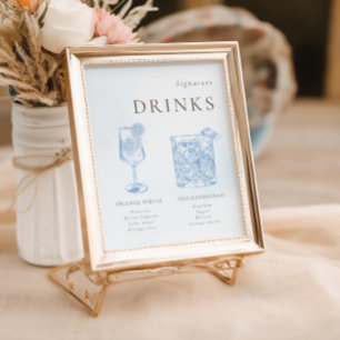 Affiche French Blue Floral Line Art Signature Boissons