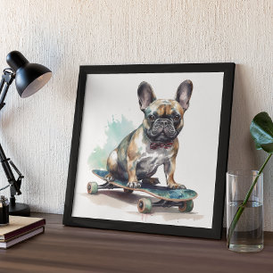 Affiche French Bulldog assis sur le skateboard