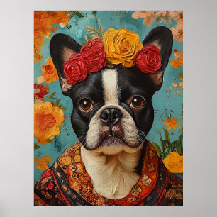 Affiche French Bulldog comme Frida Kahlo