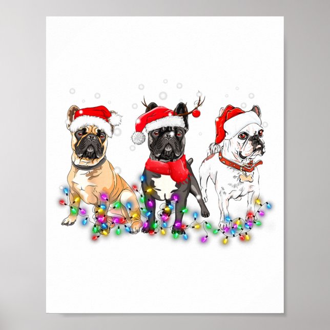 Affiche French Bulldog Dog Christmas Lights Cute Pet Match (Devant)