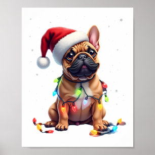 Affiche French Bulldog Éclairage de Noël Père Noël French