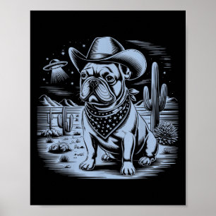 Affiche French Bulldog Funny Cowboy Ufo Vintage Western De