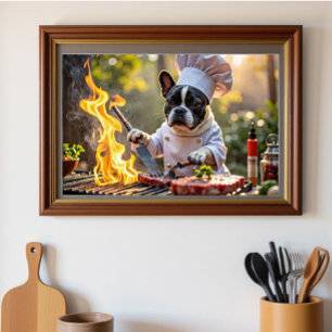 Affiche French Bulldog Grill Chef Fiery