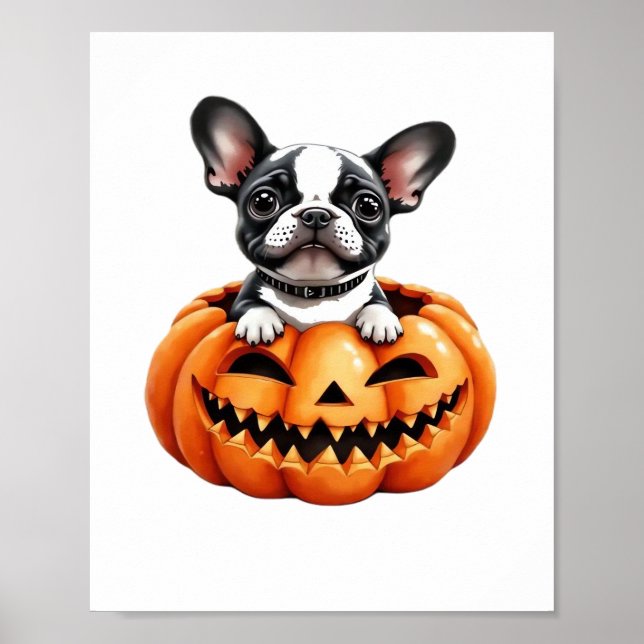 Affiche French Bulldog Happy Halloween Classique citrouill (Devant)