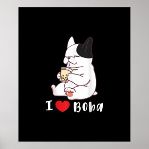 Affiche french bulldog j'aime boba bulbe lait cadeau thé