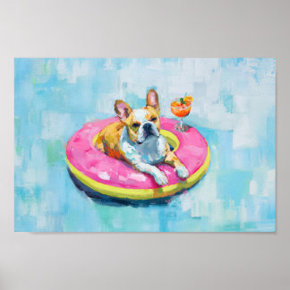 Affiche French Bulldog Pool Flotter Art Imprimer : Chien d
