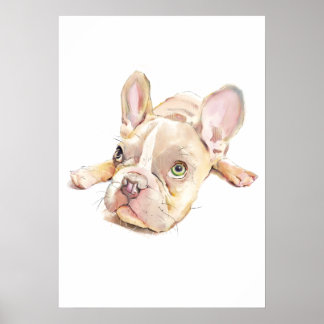 Affiche French Bulldog Watercolor Poster, Wall Art 