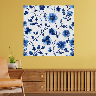 Affiche French Cottagecore Blue Floral Pattes Tissu Pap