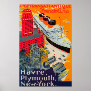 Affiche French Line Travel Poster, Havre to Plymouth, NY