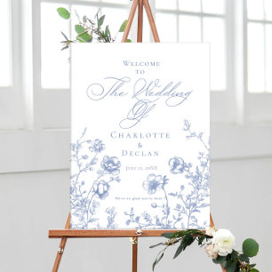 Affiche French toile Blue Floral mariage accueil