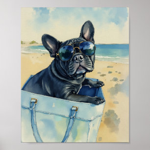 Affiche Frenchie à la Plage Aquarelle