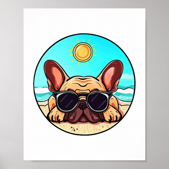 Affiche Frenchie Profitant De La Plage (Devant)