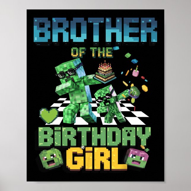 Affiche Frère de la fille d'anniversaire drôle de jeu vidé (Devant)