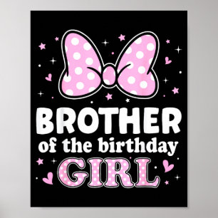 Affiche Frère de la fille d'anniversaire mignon noeud rose