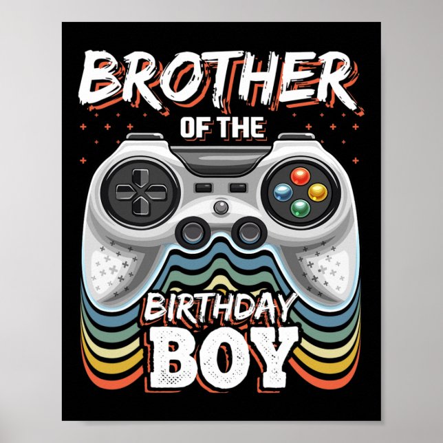 Affiche Frère De L'Anniversaire Garçon Matching Vidéo Jeu  (Devant)