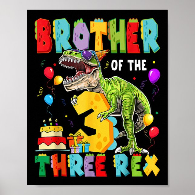 Affiche Frère Des Trois Rex 3e Anniversaire Dinosaur (Devant)