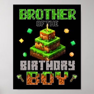 Affiche Frère du garçon d'anniversaire joueur vidéo Pixel 