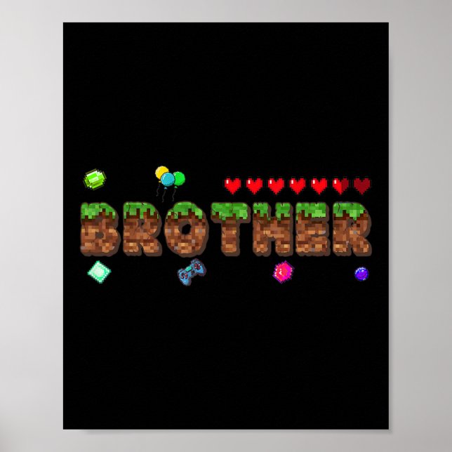 Affiche Frère du garçon d'anniversaire Pixel Game Matching (Devant)