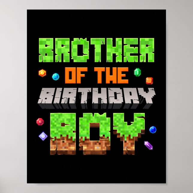 Affiche Frère du garçon d'anniversaire Pixel Gaming Vidéo  (Devant)