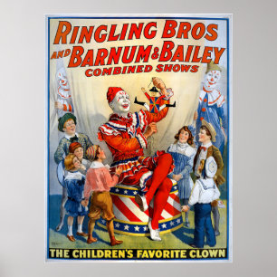 Affiche Frères de Ringling et Barnum et clown de cru de