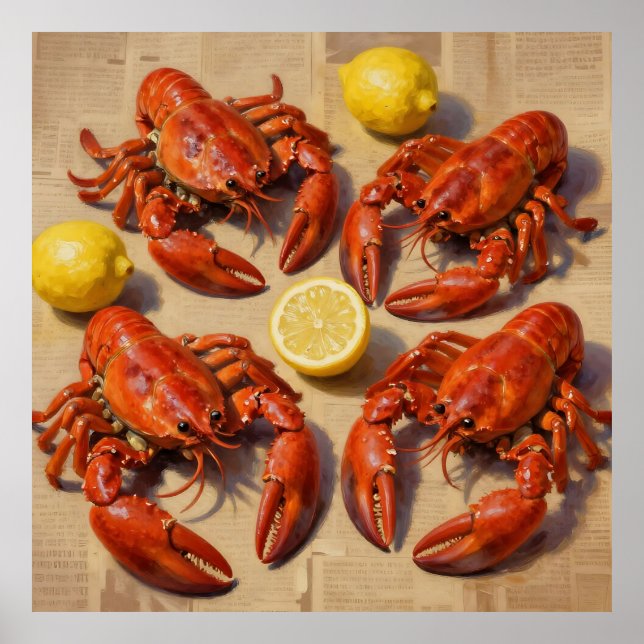 Affiche Fresh Boiled Lobster Lemon Newspaper Feast (Devant)