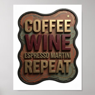 Affiche Fresh Gold CAFÉ VIN ESPRESSO MARTINI RÉPÉTER