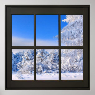 Affiche Fresh Snow Scene 24x24 Black Faux Window