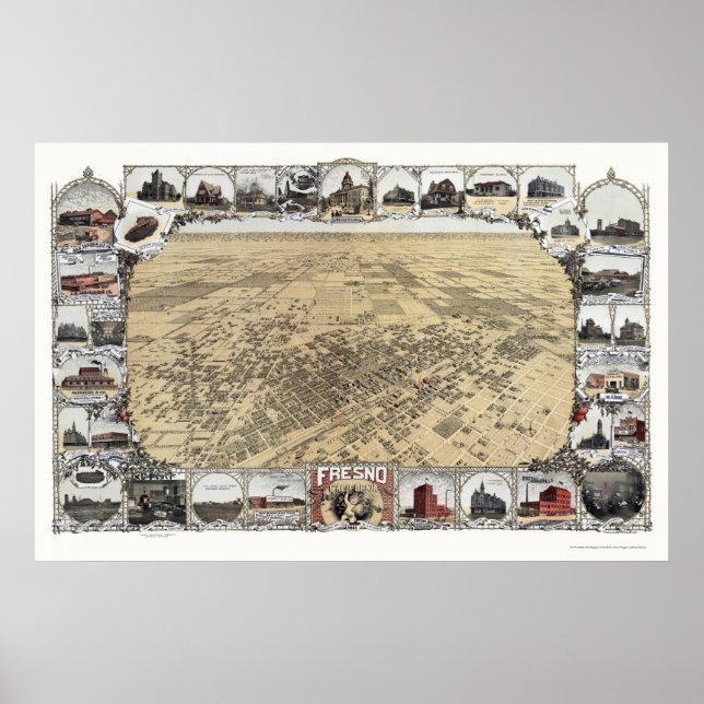 Affiche Fresno, CA Carte panoramique - 1901 (Devant)