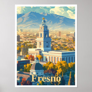 Affiche Fresno California Art Vintage voyage Illustration
