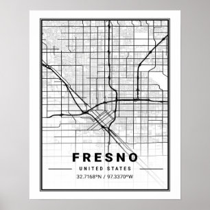 Affiche Fresno California USA Travel City Map