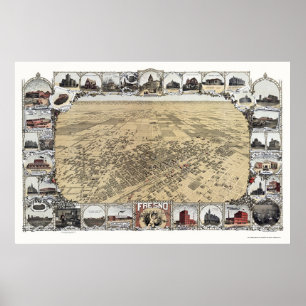 Affiche Fresno, carte panoramique de CA - 1901