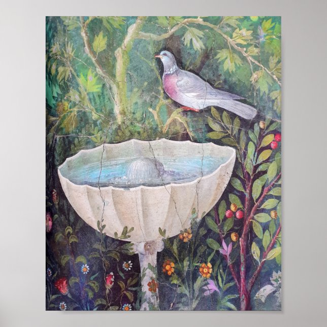 Affiche Fresque de Pompéi représentant un Pigeon au-dessus (Devant)