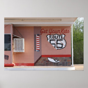 Affiche Fresque de salon de coiffure sur la route 66, Nouv