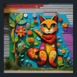 Affiche Fresque d'un chat et des fleurs<br><div class="desc">Une fresque colorée d'un chat dans un jardin de fleurs sur un mur de briques à Indianapolis,  Indiana,  prise en novembre 2023.</div>