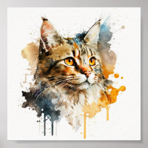 Affiche Fresque murale de chat d'aquarelle