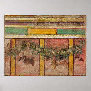 AFFICHE FRESQUE ROMAINE ANTIQUE,MASQUE DE SATYRE,GUIRLANDE