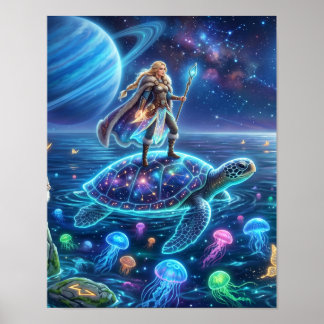 Affiche Freya chevauche la Tortue Mondiale - Art Fantastiq