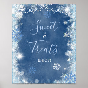 Affiche Friandises de mariage flocon de neige bleu blanc d