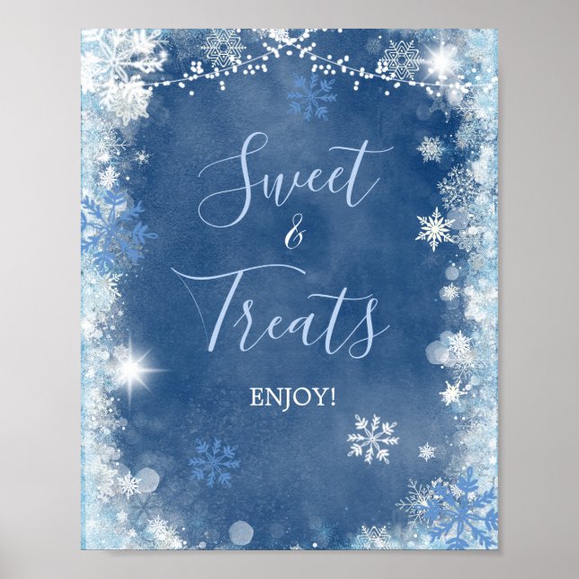Affiche Friandises de mariage flocon de neige bleu blanc d (Devant)