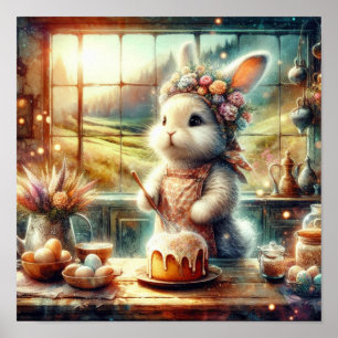 Affiche Friandises de Pâques avec un lapin boulanger aquar