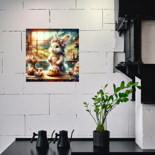 Affiche Friandises de Pâques avec un lapin boulanger aquar