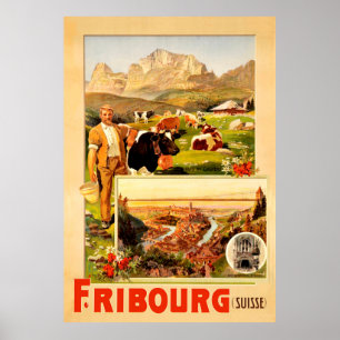 Affiche Fribourg, la Ville et ses environs, Suisse