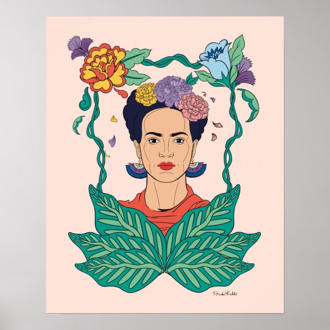 Affiche Frida Kahlo Graphisme du cadre floral (Devant)