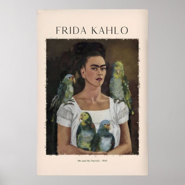 Affiche Frida Kahlo Moi et mes perroquets autoportrait Art (Devant)