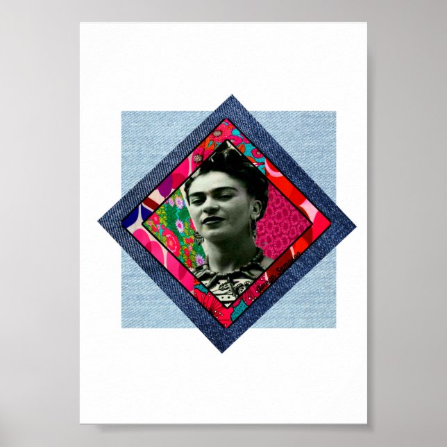 Affiche Frida Kahlo Retro Pink Denim (Devant)